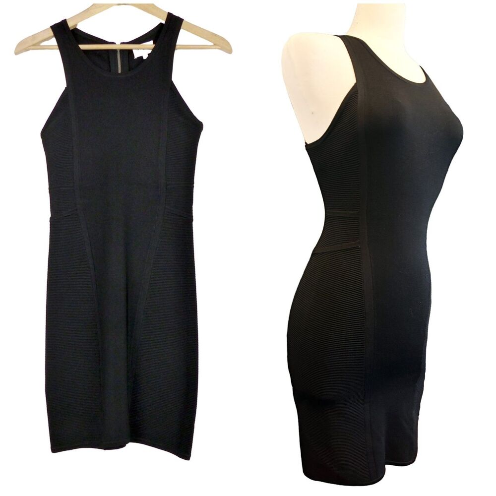 Milly Sleeveless Knit Bodycon Sheath Mini Dress Womens Petite P XS Black Sexy